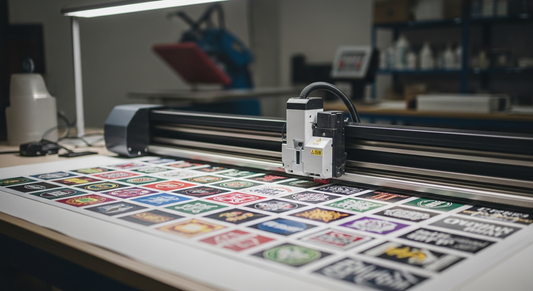  DTF cutter machine performing contour cuts on printed gang sheet
