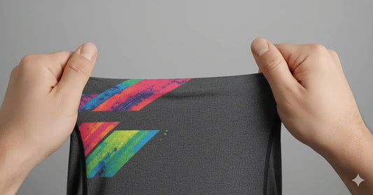Person stretching a performance wear with DTF Printing