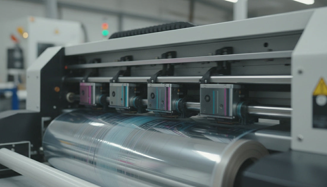 Close-up of Epson printheads inside a commercial DTF printer.