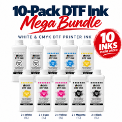10-Pack DTF Ink Mega Bundle | White & CMYK DTF Printer Ink